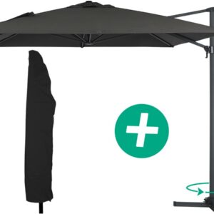 Parasol jardin déporté Alu "Sun 4" – Rectangle – 3 x 4 m + Housse de protection – Noir