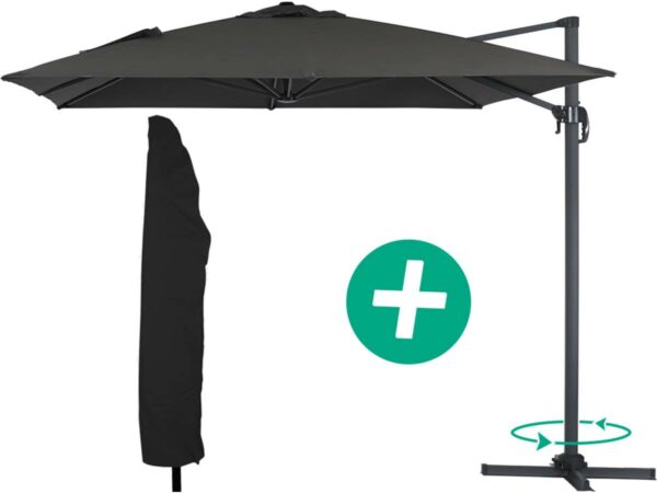 Parasol jardin déporté Alu "Sun 4" – Rectangle – 3 x 4 m + Housse de protection – Noir