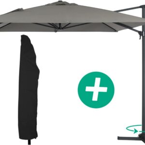 Parasol jardin déporté Alu "Sun 4" - Rectangle - 3 x 4 m + Housse de protection - Gris