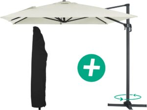 Parasol jardin déporté Alu « Sun 4 » – Rectangle – 3 x 4 m + Housse de protection – Ecru