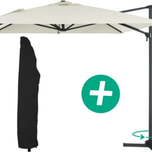 Parasol jardin déporté Alu "Sun 4" - Rectangle - 3 x 4 m + Housse de protection - Ecru