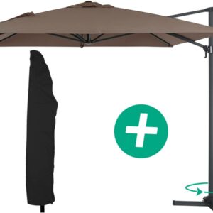 Parasol jardin déporté Alu "Sun 4" - Rectangle - 3 x 4 m + Housse de protection - Taupe