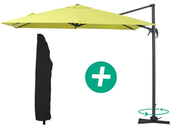 Parasol jardin déporté Alu "Sun 3" - Carré 3x3m - Vert + Housse de protection