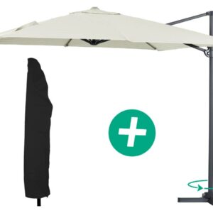 Parasol jardin déporté Alu "Sun 3" - Carré - 3 x 3 m - Ecru + housse de protection