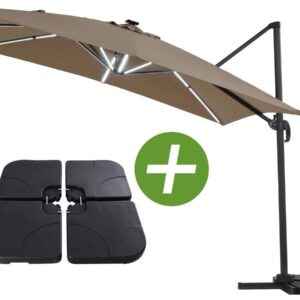Parasol jardin déporté LED "Sun 4 Luxe" - 3 x 4 m - Taupe