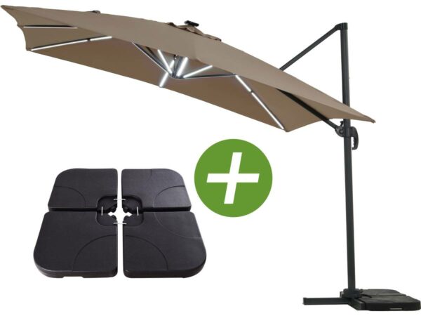 Parasol jardin déporté LED "Sun 4 Luxe" - 3 x 4 m - Taupe