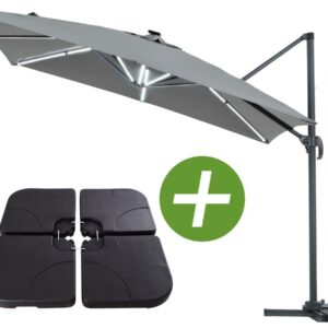 Parasol jardin déporté LED Alu "Sun 4 Luxe" - Rectangle - 3 x 4 m - Gris - Dalles à lester incluses