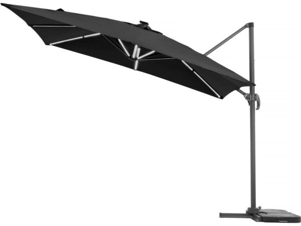 Parasol déporté avec LED "Sun 4 Luxe" 3x4m Noir - Solar, Inclinable & Rotatif