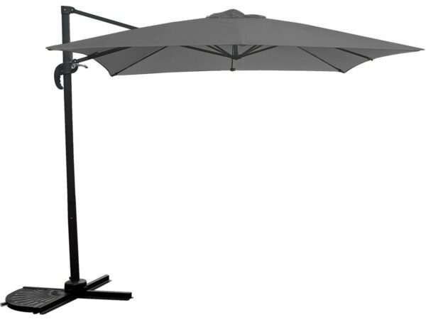Parasol Jardin Déporté Gris 2.5 x 2.5 m – Rectangulaire, Anti-UV & Rotation à 360°