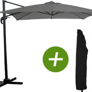 Parasol déporté carré "Soleil" 2.5x2.5 m Gris avec housse de protection – Anti-UV, Résistant à l'eau & Anti-rouille