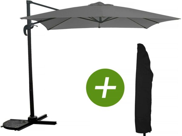 Parasol déporté carré "Soleil" 2.5x2.5 m Gris avec housse de protection – Anti-UV, Résistant à l'eau & Anti-rouille
