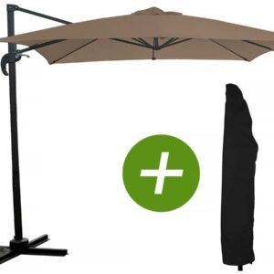 Parasol de Jardin Déporté Carré "Soleil" 2,5x2,5 m Taupe avec Housse de Protection - Anti-UV, Résistant à l'eau et Antirouille