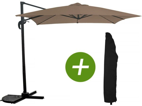 Parasol de Jardin Déporté Carré "Soleil" 2,5x2,5 m Taupe avec Housse de Protection - Anti-UV, Résistant à l'eau et Antirouille