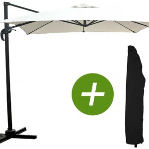Parasol Jardin Déporté Carré "Soleil" 2,5 x 2,5 m - Ecru + Housse de Protection Anti-UV Résistante à l'eau et à la Rouille