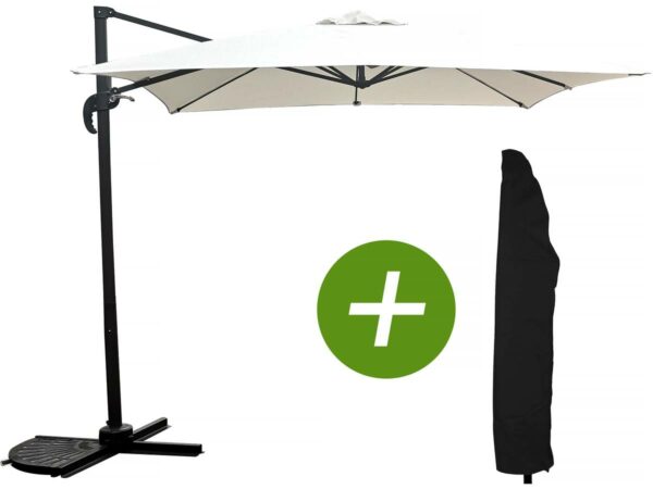 Parasol Jardin Déporté Carré "Soleil" 2,5 x 2,5 m - Ecru + Housse de Protection Anti-UV Résistante à l'eau et à la Rouille