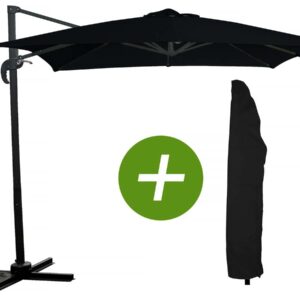 Parasol Jardin Déporté "Soleil" Carré 2.5x2.5 m Noir avec Housse de Protection - Résistant, Anti-UV et Pivots à 360°