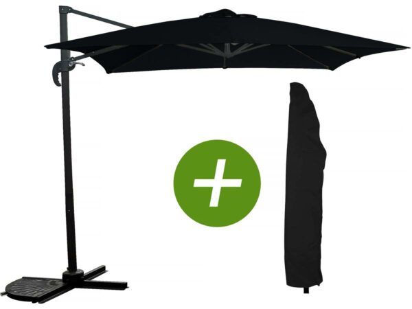 Parasol Jardin Déporté "Soleil" Carré 2.5x2.5 m Noir avec Housse de Protection - Résistant, Anti-UV et Pivots à 360°