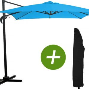 Parasol Jardin Déporté Carré "Soleil" 2,5x2,5 m - Bleu avec Housse de Protection - Anti-UV & Résistant à l'eau