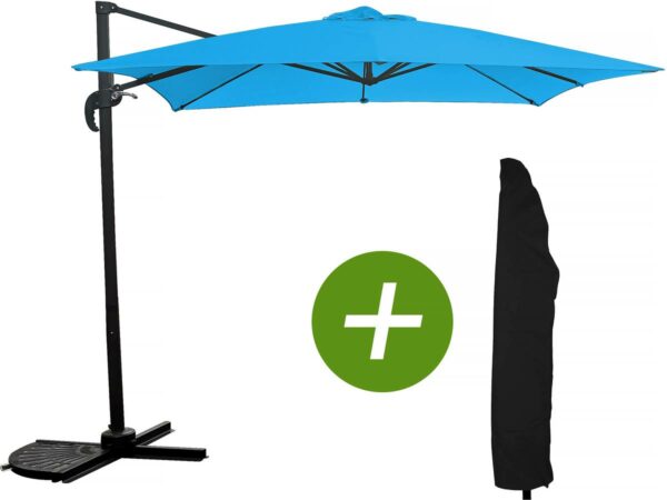 Parasol Jardin Déporté Carré "Soleil" 2,5x2,5 m - Bleu avec Housse de Protection - Anti-UV & Résistant à l'eau