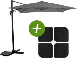 Parasol Jardin Déporté Carré « Soleil » 2.5×2.5m Gris avec Dalles à Lester Inclus – Résistant et Facile à Manœuvrer