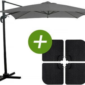 Parasol Jardin Déporté Carré "Soleil" 2.5x2.5m Gris avec Dalles à Lester Inclus - Résistant et Facile à Manœuvrer