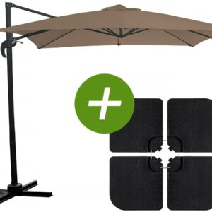 Parasol déporté carré "Soleil" 2.5x2.5 m Taupe avec Dalles à lester inclus - Résistant, Pivotant et Design Moderne