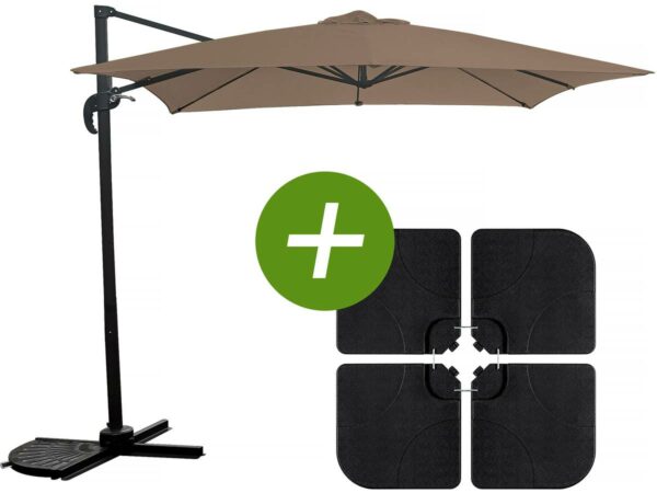 Parasol déporté carré "Soleil" 2.5x2.5 m Taupe avec Dalles à lester inclus - Résistant, Pivotant et Design Moderne
