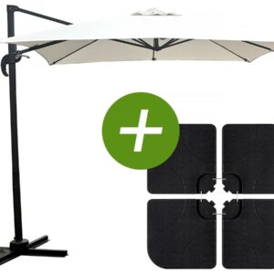 Parasol Jardin Déporté Carré "Soleil" 2.5x2.5m Ecru avec Dalles à Lester Inclus – Résistant, Pivotant 360° & Anti-UV