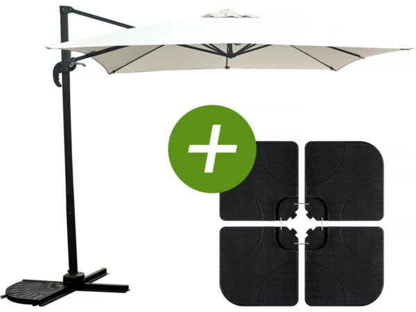 Parasol Jardin Déporté Carré "Soleil" 2.5x2.5m Ecru avec Dalles à Lester Inclus – Résistant, Pivotant 360° & Anti-UV