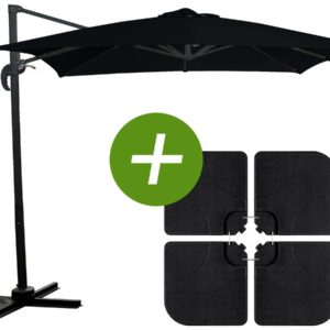 Parasol Déporté Carré "Soleil" 2.5x2.5 m - Noir avec Dalles à Lester Inclues – Résistant, Facile à Installer