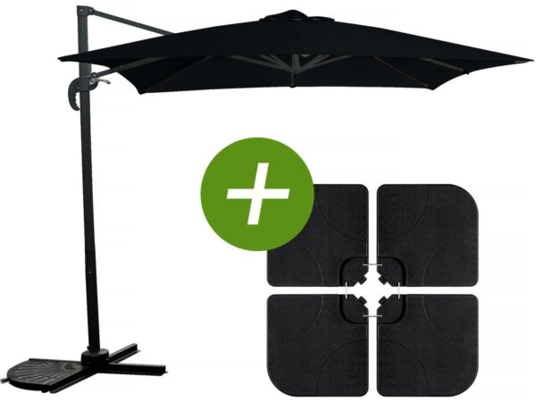 Parasol Déporté Carré "Soleil" 2.5x2.5 m - Noir avec Dalles à Lester Inclues – Résistant, Facile à Installer