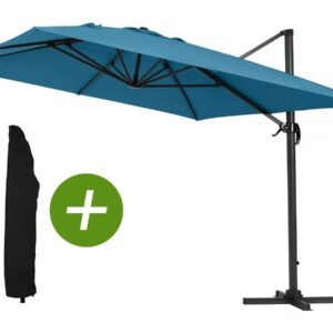 Parasol Jardin Déporté Alu "Sun 4" 3x4m Bleu avec Housse de Protection - Protection UV et Rotation à 360°