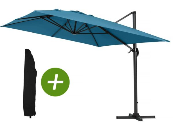 Parasol Jardin Déporté Alu "Sun 4" 3x4m Bleu avec Housse de Protection - Protection UV et Rotation à 360°
