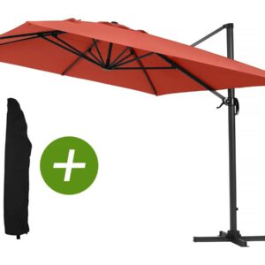 Parasol de Jardin Déporté Alu "Sun 4" 3x4 m Rouge - Résistant, Inclinable, Rotation 360°, Housse de Protection Incluse
