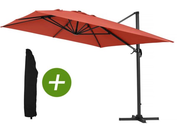 Parasol de Jardin Déporté Alu "Sun 4" 3x4 m Rouge - Résistant, Inclinable, Rotation 360°, Housse de Protection Incluse