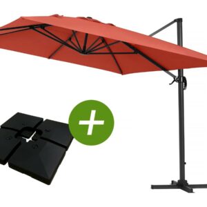 Parasol Déporté Sun 4 en Aluminium 3x4 m Rouge avec Dalles à Lester Inclus - Idéal pour Jardin et Terrasse