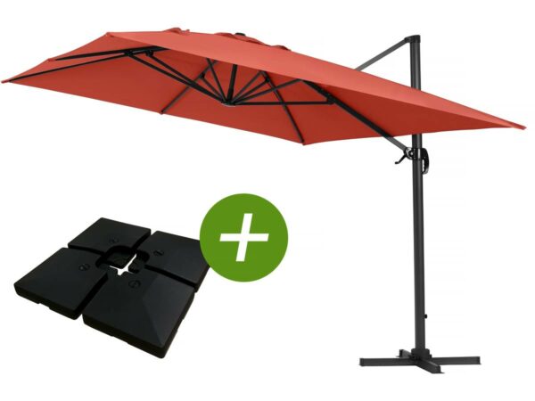 Parasol Déporté Sun 4 en Aluminium 3x4 m Rouge avec Dalles à Lester Inclus - Idéal pour Jardin et Terrasse