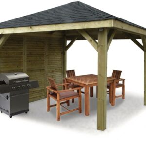 Kiosque en bois "Pavilion" – 8.64 m², structure traitée autoclave – Dimensions 3,47 x 3,47 x 1,93 m
