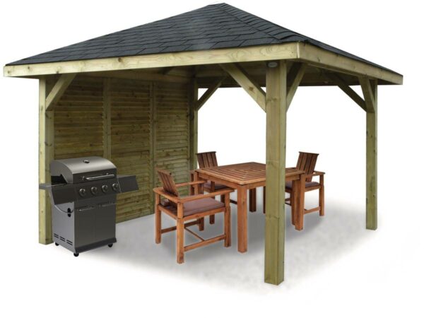 Kiosque en bois "Pavilion" – 8.64 m², structure traitée autoclave – Dimensions 3,47 x 3,47 x 1,93 m
