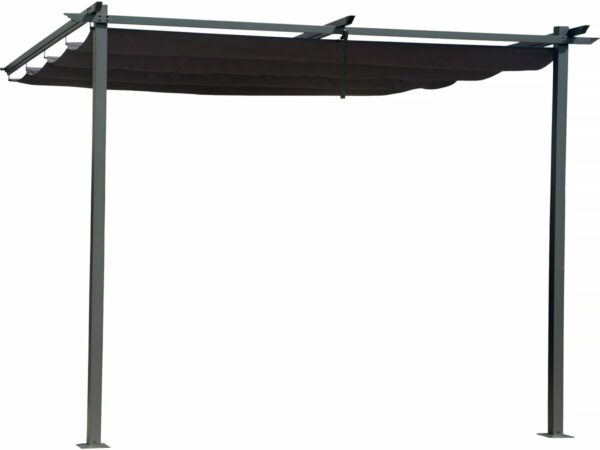 Pergola adossée 3x3 m gris anthracite avec toit rétractable - Résistance anti-UV et anti-rouille