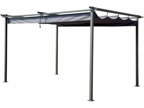 Pergola Rétreactable 3x4m Gris Anthracite - Structure Solide en Acier, Toit Anti-UV et Waterproof