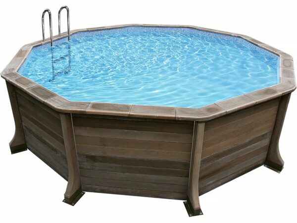 Piscine en Kit Décagonale en Béton Aspect Bois - 4.95 x 1.40 m - Installation Facile et Design Naturel
