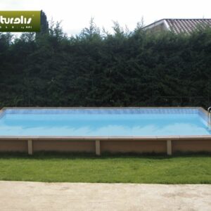 Piscine en kit rectangle aspect bois Naturalis 7.5 x 3.24 m - Structure béton et liner bleu pâle