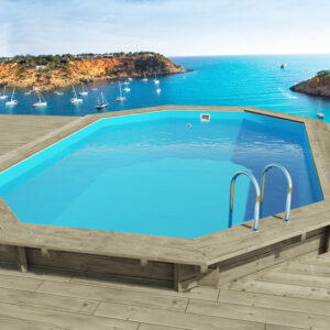 Piscine en Bois Octogonale Miami 130 - 4.86 x 3.36 m, Idéal Aménagement Extérieur