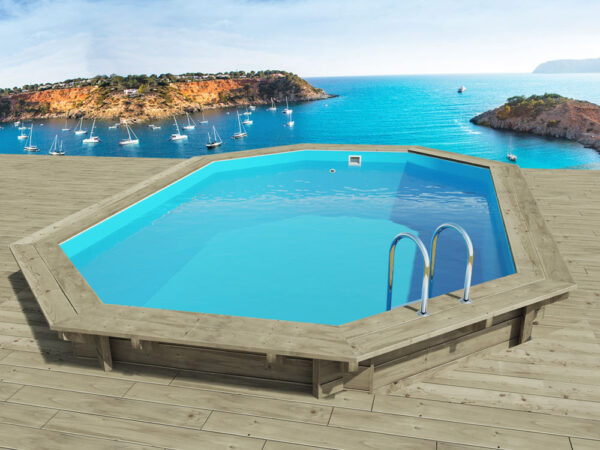 Piscine en Bois Octogonale Miami 130 - 4.86 x 3.36 m, Idéal Aménagement Extérieur