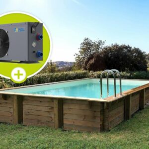 Piscine Bois en Kit Rectangle Tampa 145 avec Pompe à Chaleur 6.1 kW – Installation Semi Enterrée ou Hors Sol