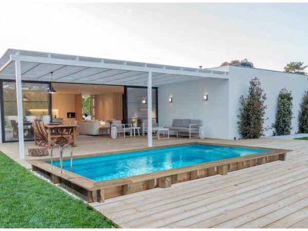 Piscine en Bois Rectangle "Tobago" 6.20 x 3.00 m – Kit Piscine Hors Sol en Pin Traité Autoclave