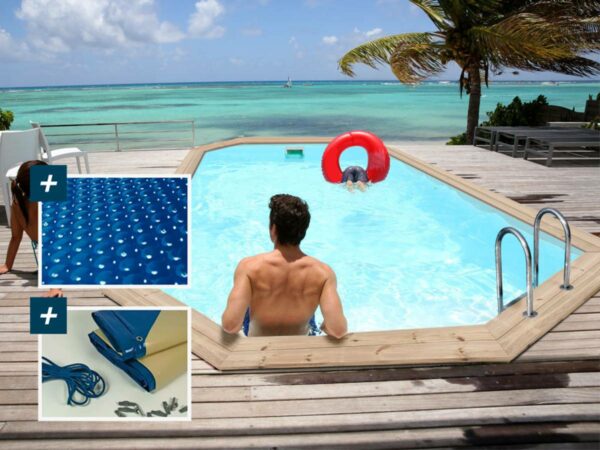 Piscine bois "Cordoue" 3.48x2.15x1.18 m avec Bâche, Echelles et Accessoires - Idéal Rénovation Extérieure