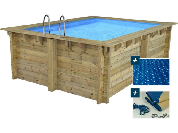 Piscine en bois rectangle "Caimans" 4.10 x 3.00 m avec bâche à bulles et accessoires | Rénovation & Aménagement