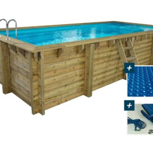 Piscine en Bois Rectangle "Tobago" 6.20 x 3.00 m - Kit Hors Sol avec Bâche à Bulles et Hiver